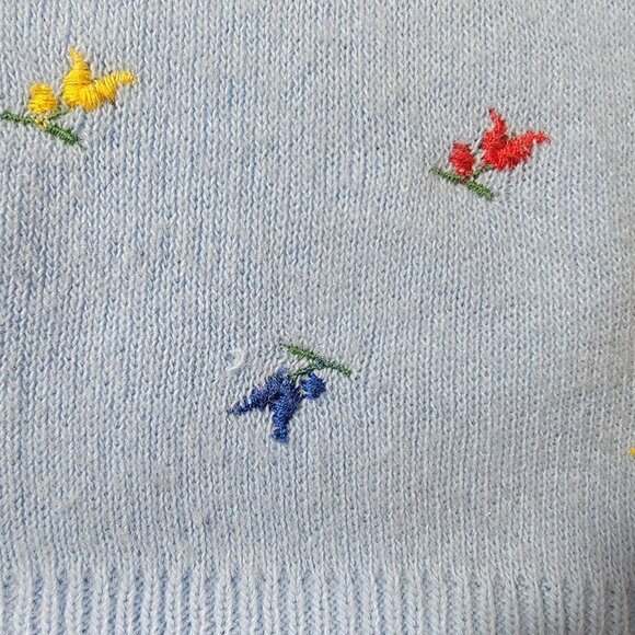Vintage sweater short-sleeve button front cardigan with embroidery, blue medium - Picture 12 of 16